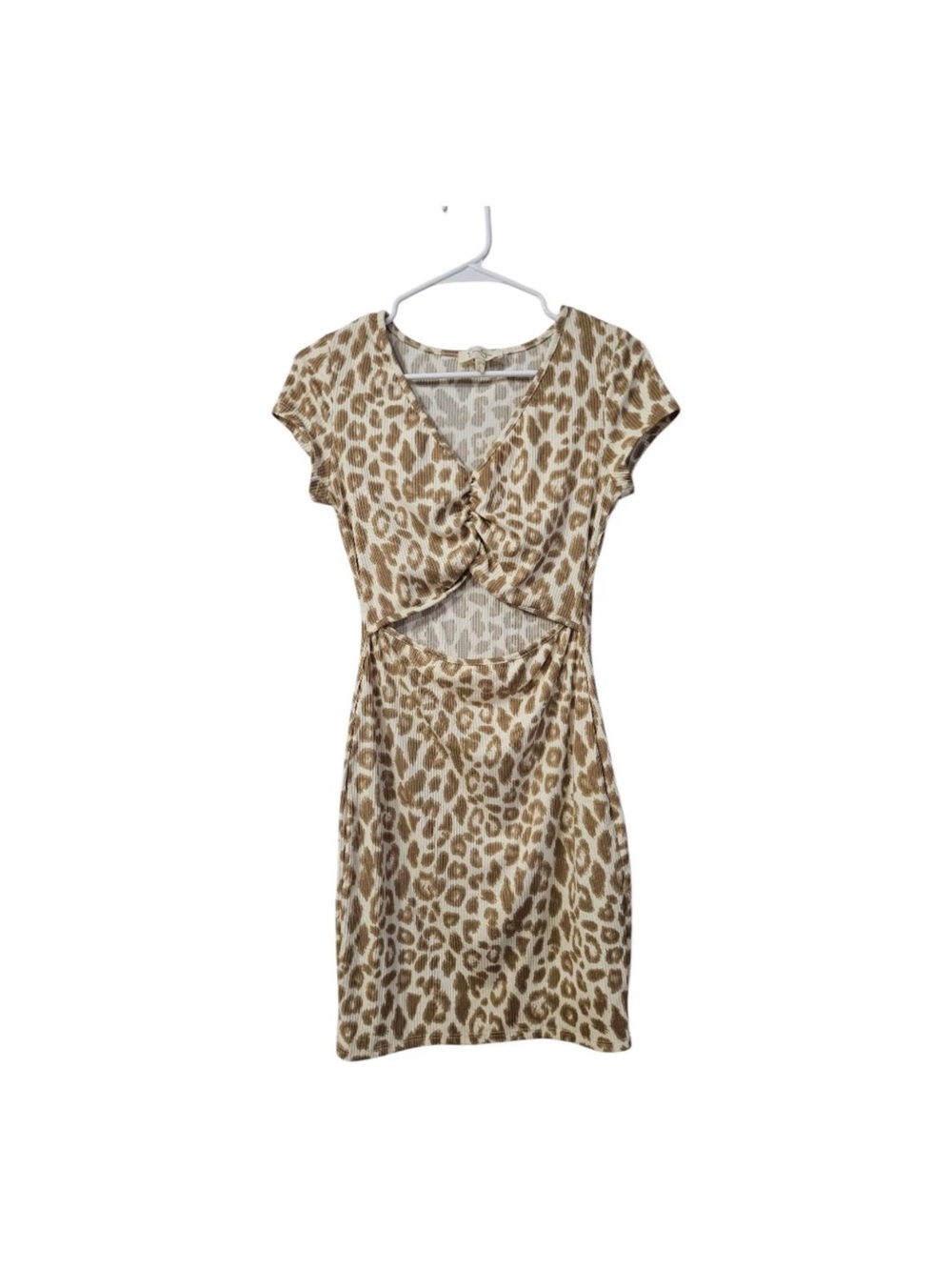 Jessica Simpson Leopard Print Twist-Front Cutout Mini Dress - Brown & Cream